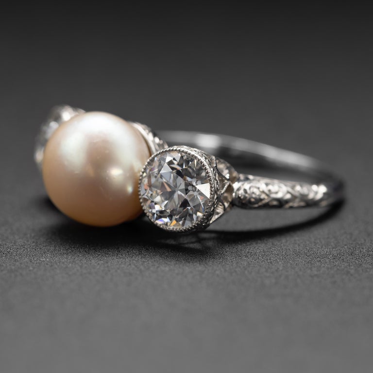 Natural Pearl and Diamond Ring by Black Starr and Frost GIA Certified In Excellent Condition For Sale In Southbury, CT