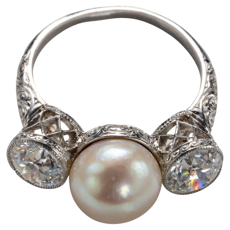 Natural Pearl and Diamond Ring by Black Starr and Frost GIA Certified For Sale