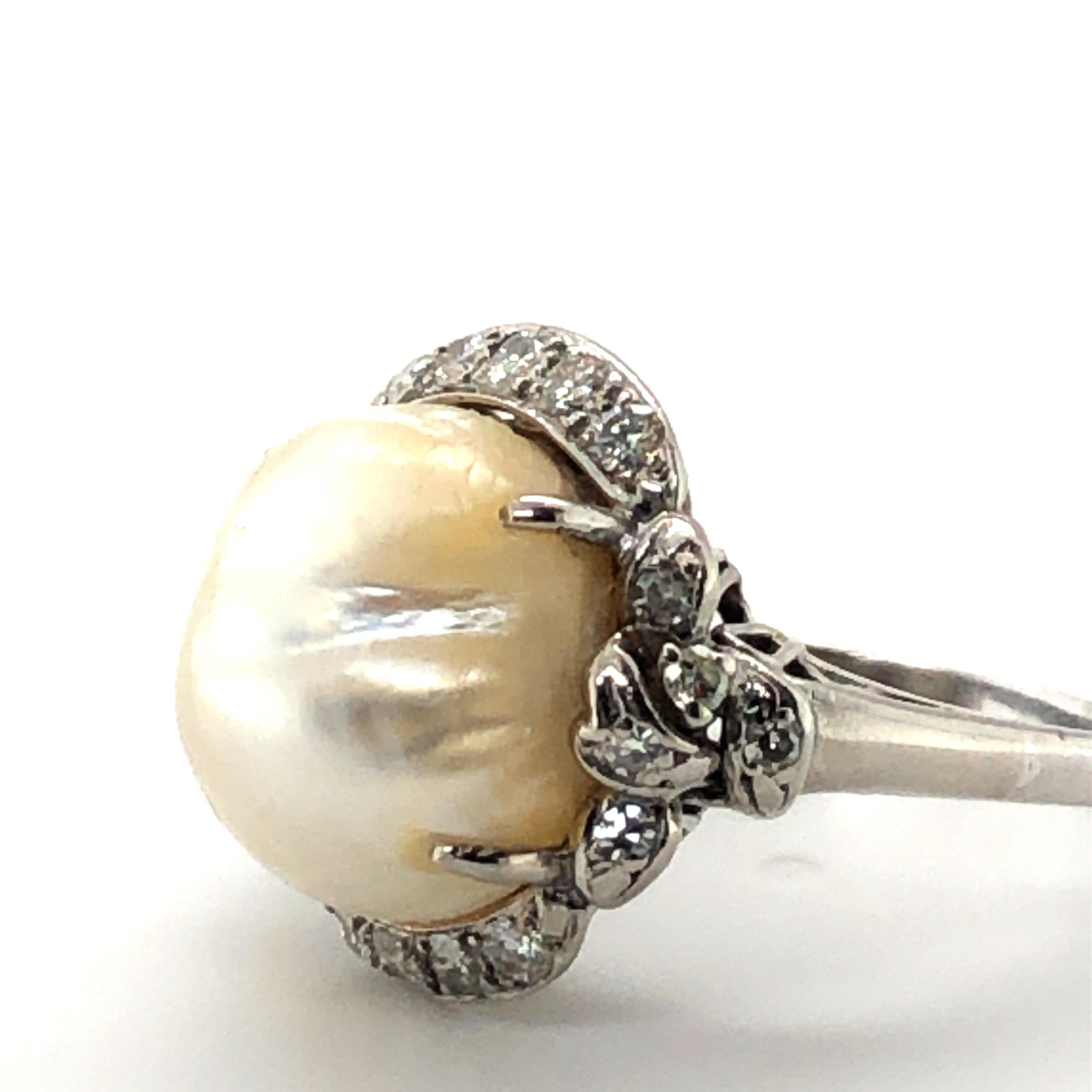 Natural Pearl and Diamond Ring ca. 1950 For Sale 4