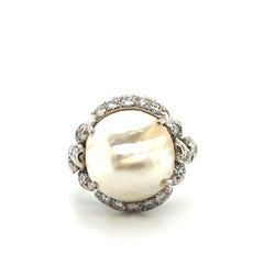 Natural Pearl and Diamond Ring ca. 1950