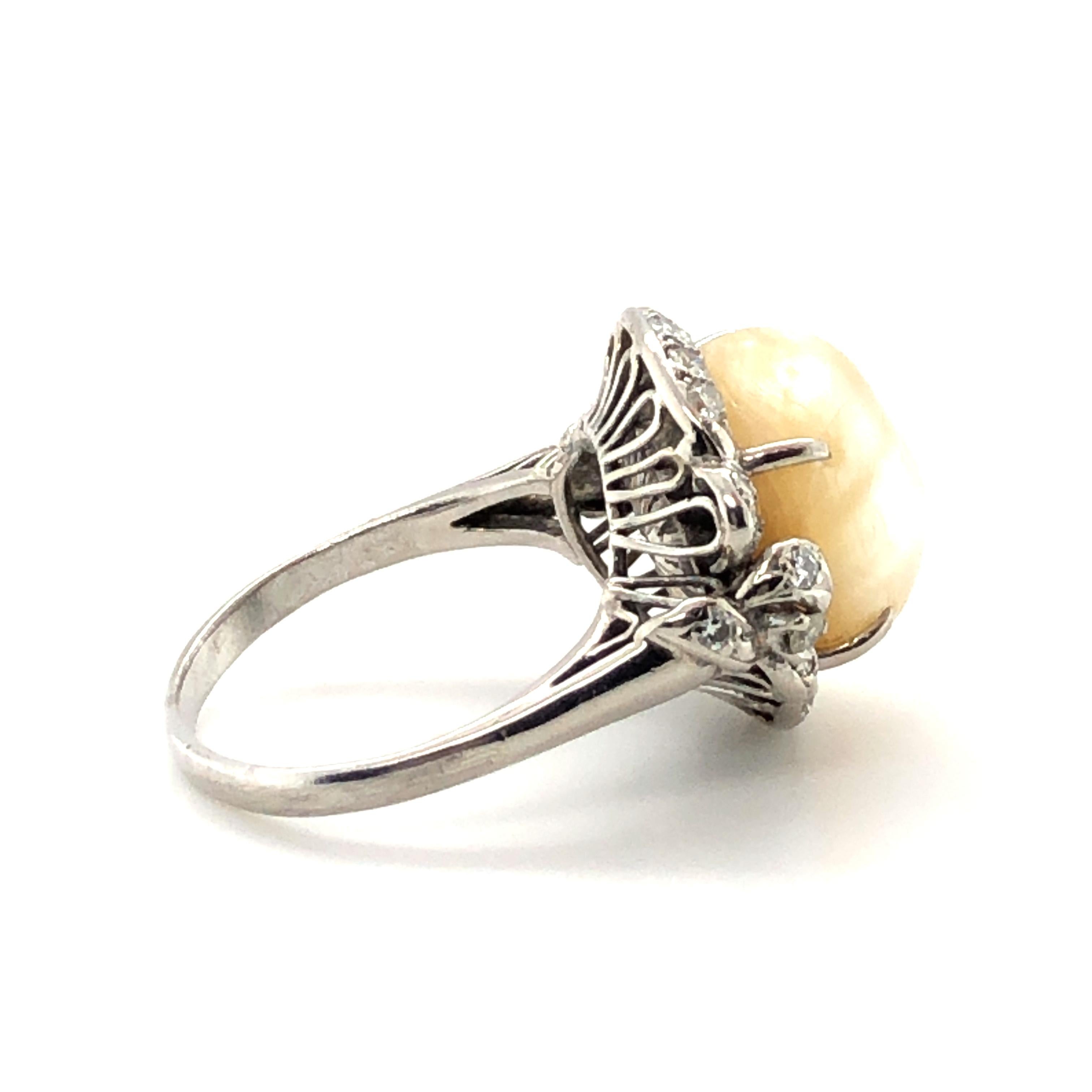 Natural Pearl and Diamond Ring ca. 1950 For Sale 1