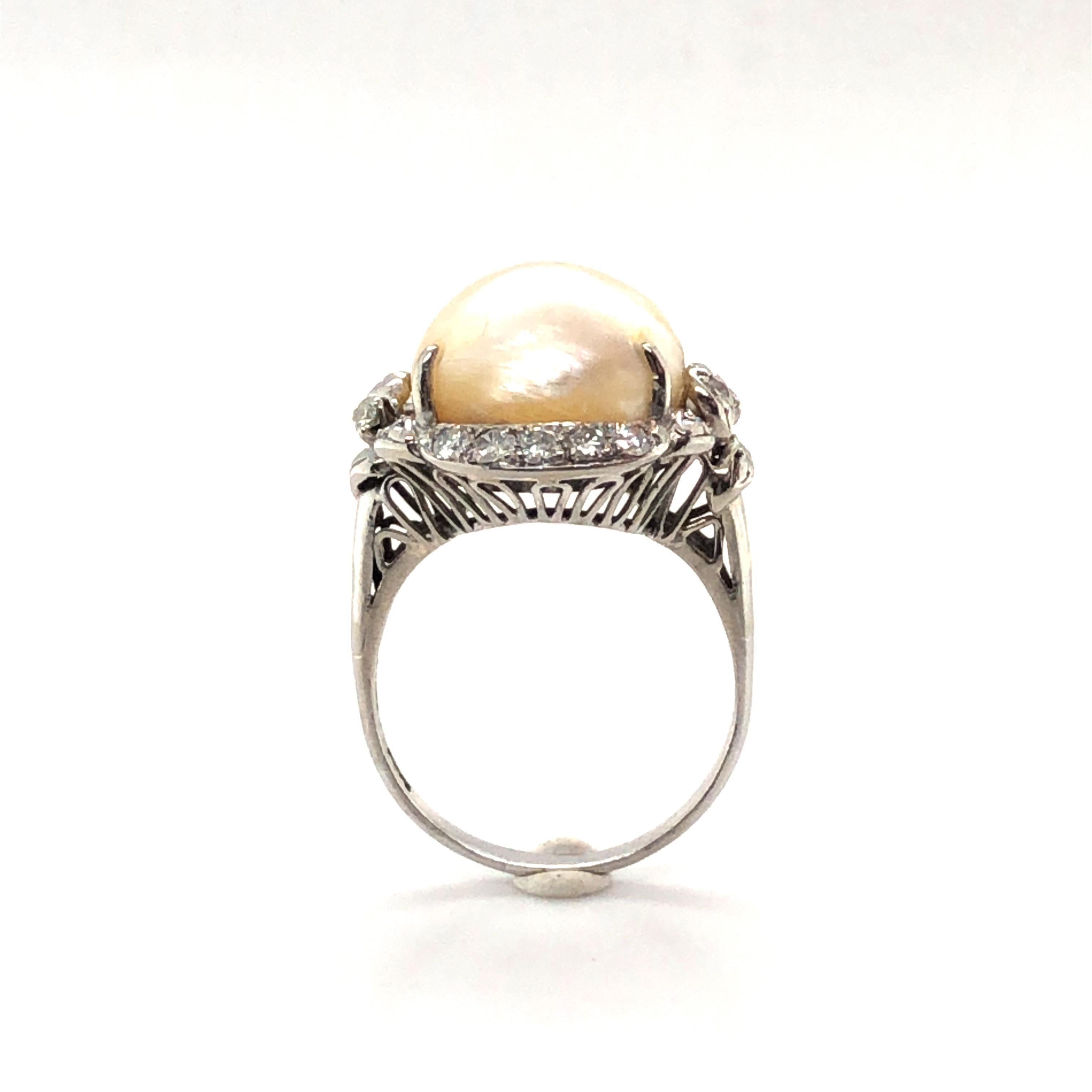 Natural Pearl and Diamond Ring ca. 1950 For Sale 2