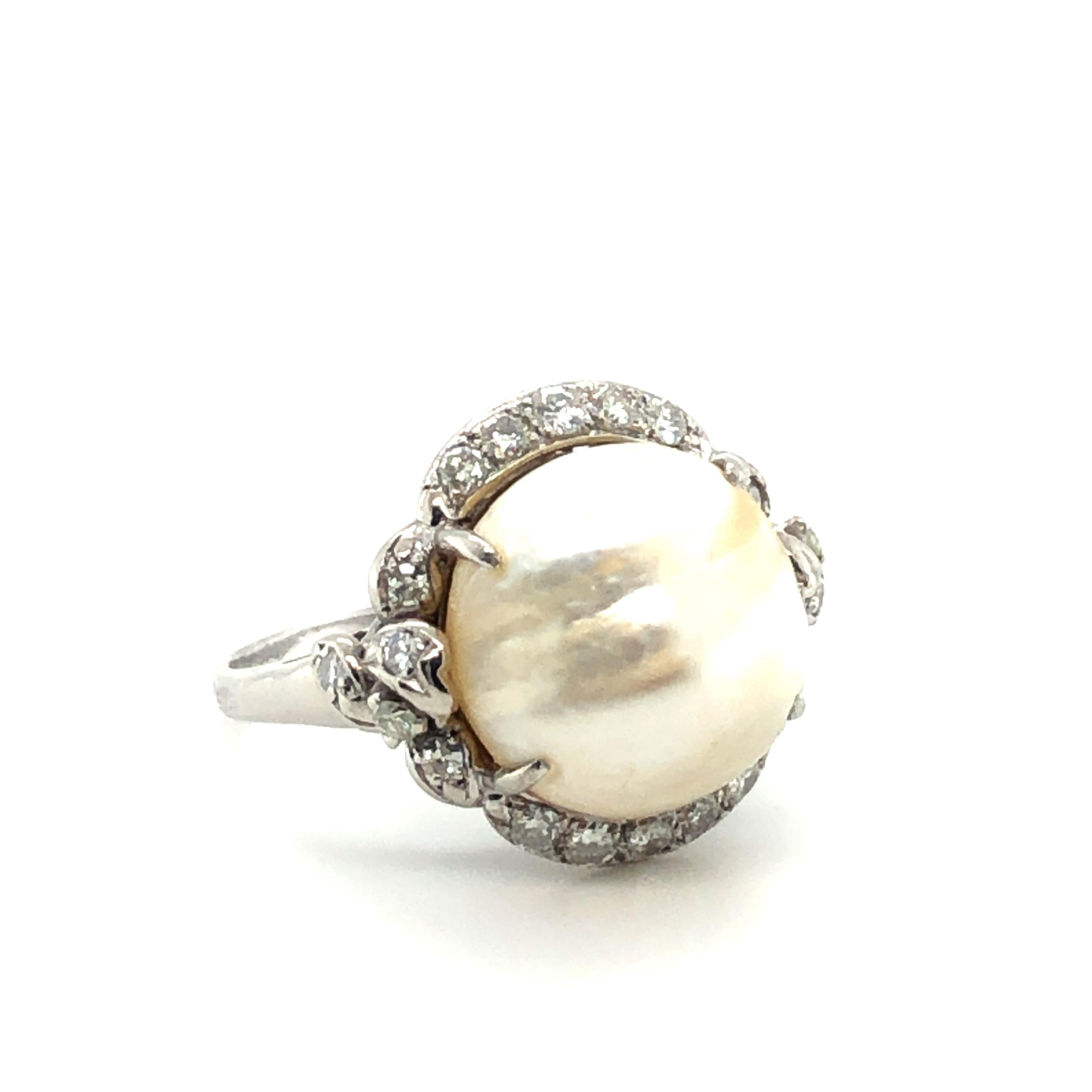 Natural Pearl and Diamond Ring ca. 1950 For Sale 3