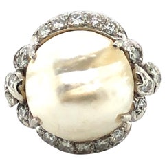 Vintage Natural Pearl and Diamond Ring ca. 1950