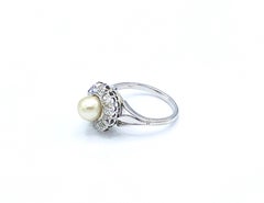 Natural Pearl and Diamond Engagement Ring