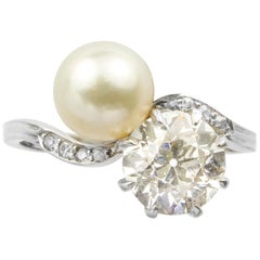 Antique Natural Pearl and Diamond Ring