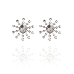 Natural Pearl and Diamond Starburst Style Earrings in 18kt White Gold