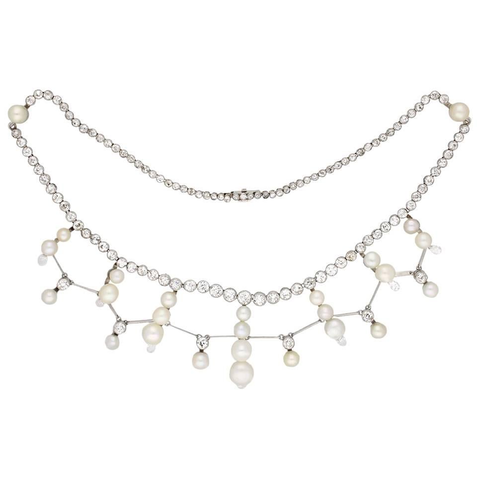 Natural Pearl and Diamond Tiara/Necklace/Bracelet, circa 1920