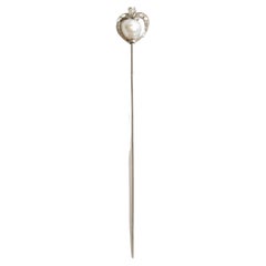 Antique Natural pearl and diamond tie pin in platinum