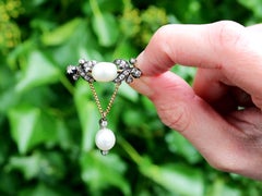 Natural Pearl and Diamond Yellow Gold and Silver Set Brooch