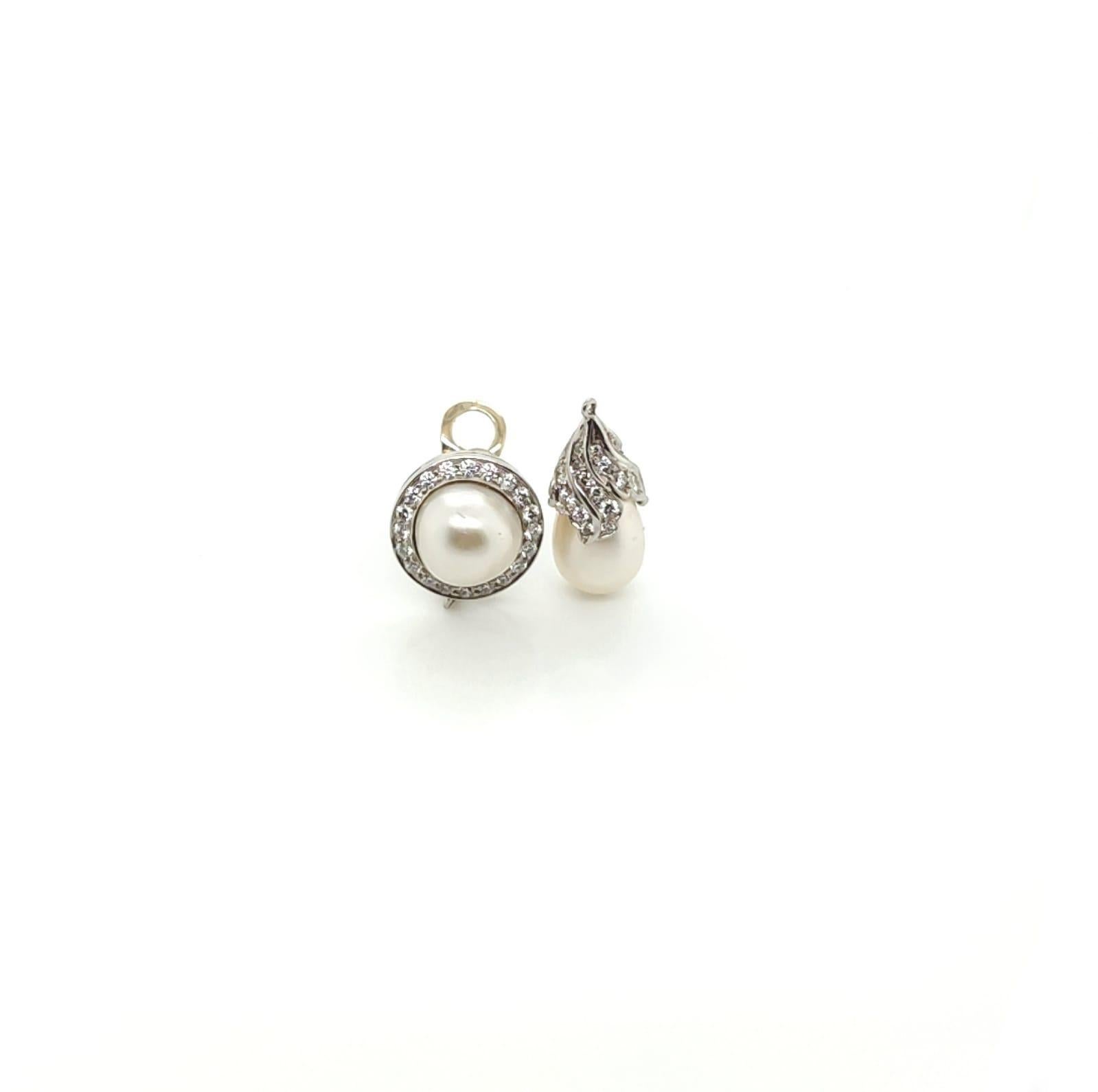 Women's Natural Pearl and Diamonds Drop Earrings For Sale