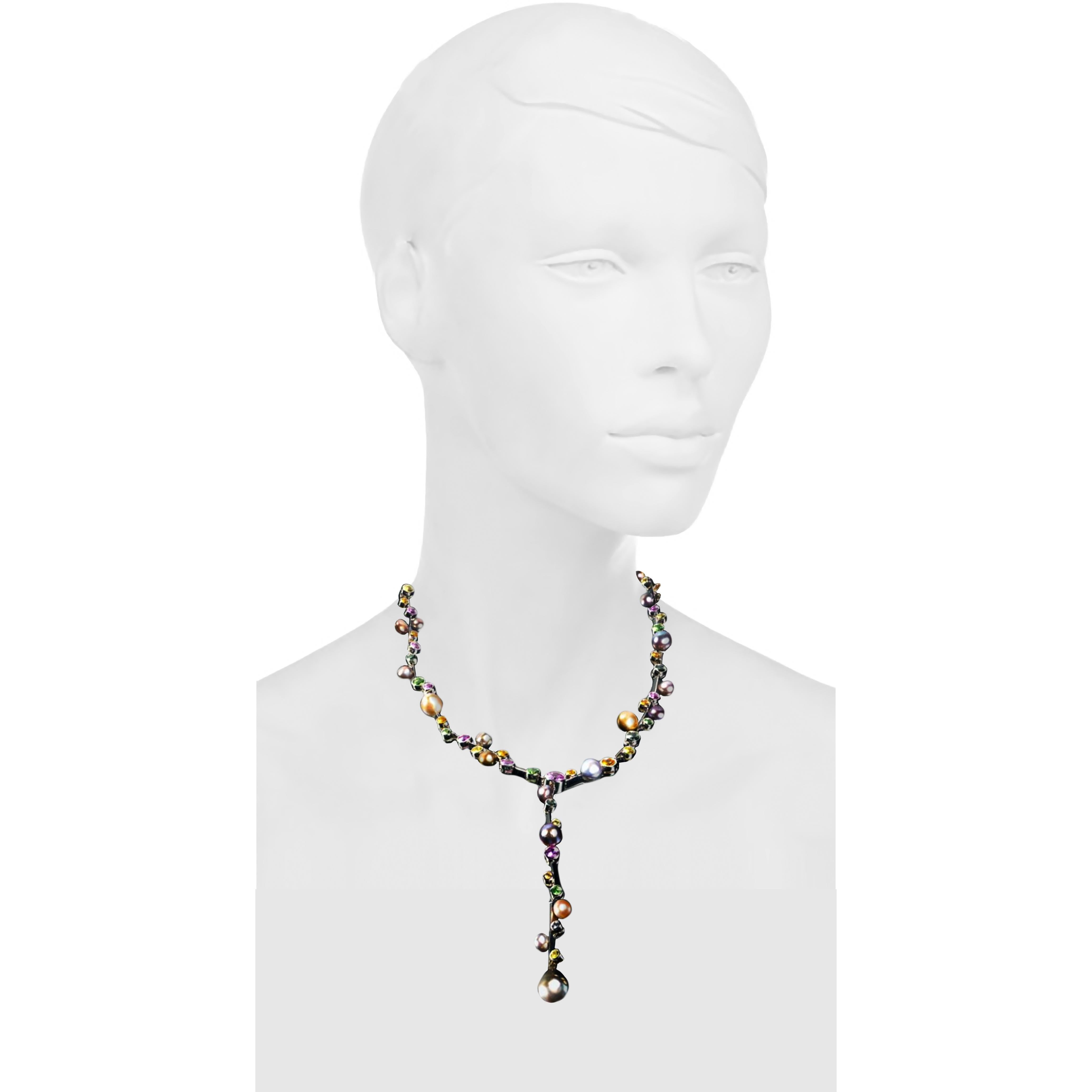 Natural Pearl and Fancy Colored Sapphire Necklace with Detachable Pendant 1
