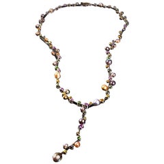 Natural Pearl and Fancy Colored Sapphire Necklace with Detachable Pendant