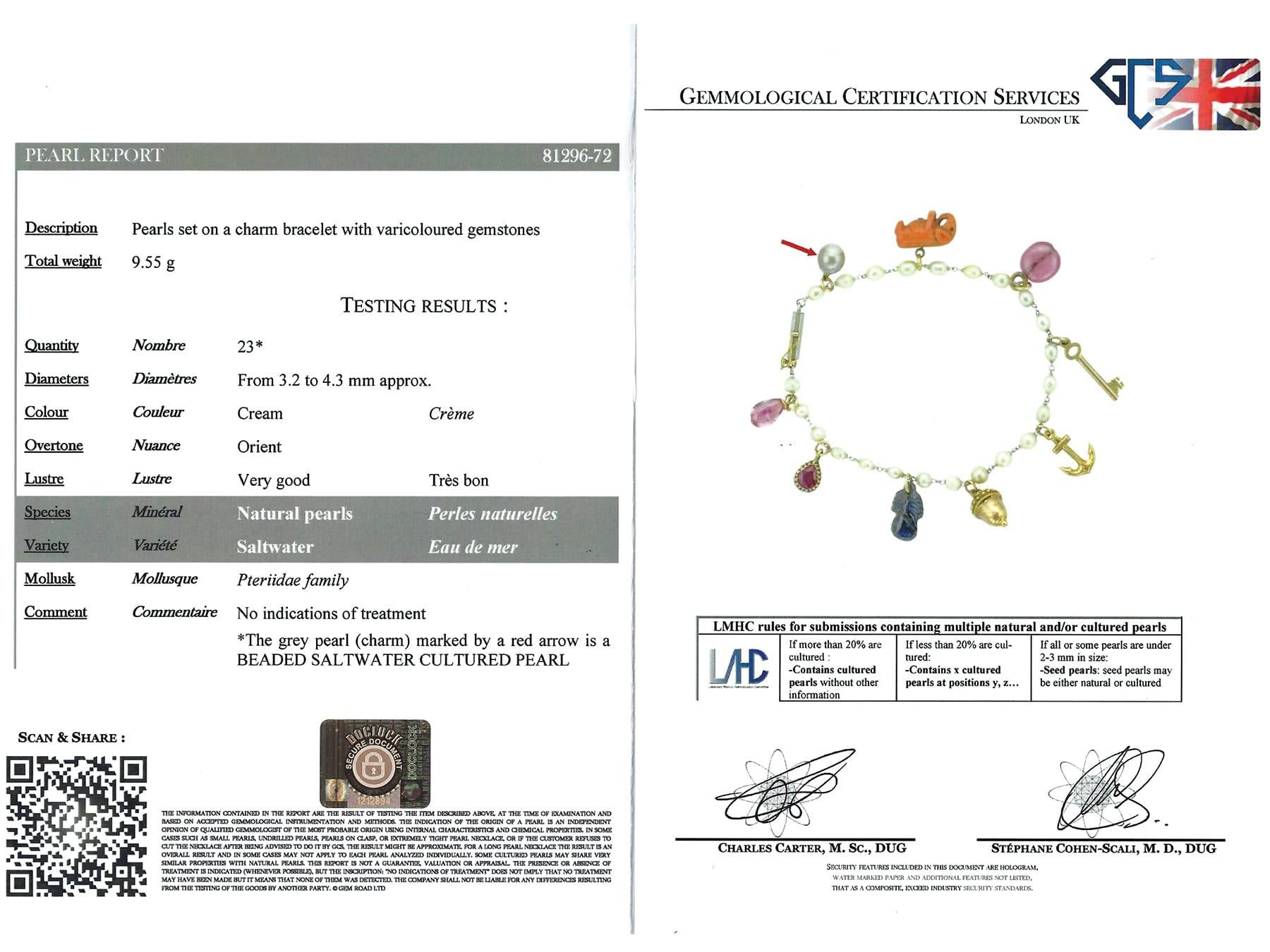 Bracelet breloque ancien perle, saphir, tourmaline, topaze et rubis en vente 10