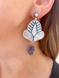 Natural Pearl and Mother of Pearl Drop Earrings with Sapphires and Diamonds
