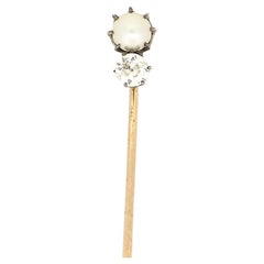 Natural Pearl and Old Cut Diamond Stick Pin