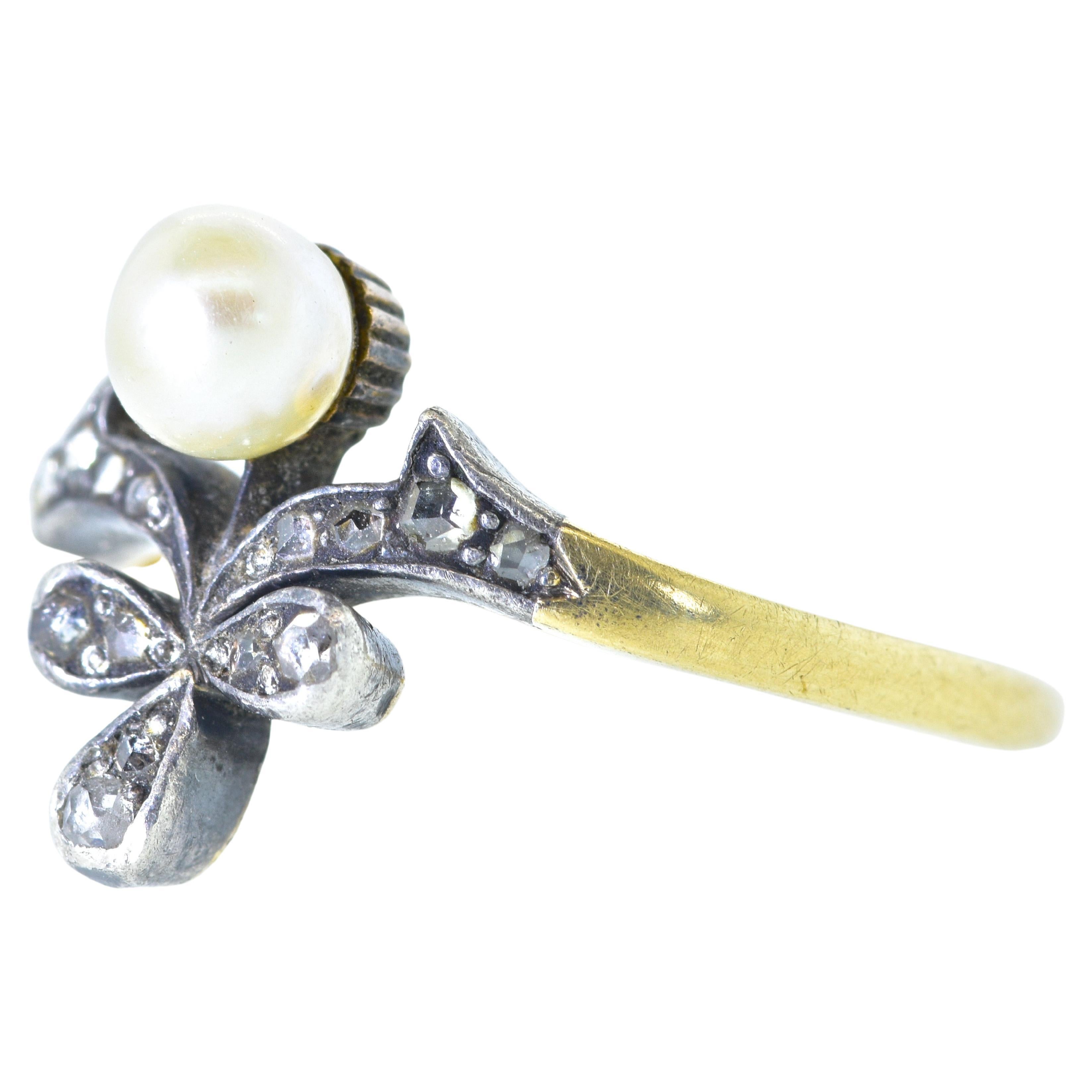 Natural Pearl and Rose Cut Diamond Antique Ring For Sale