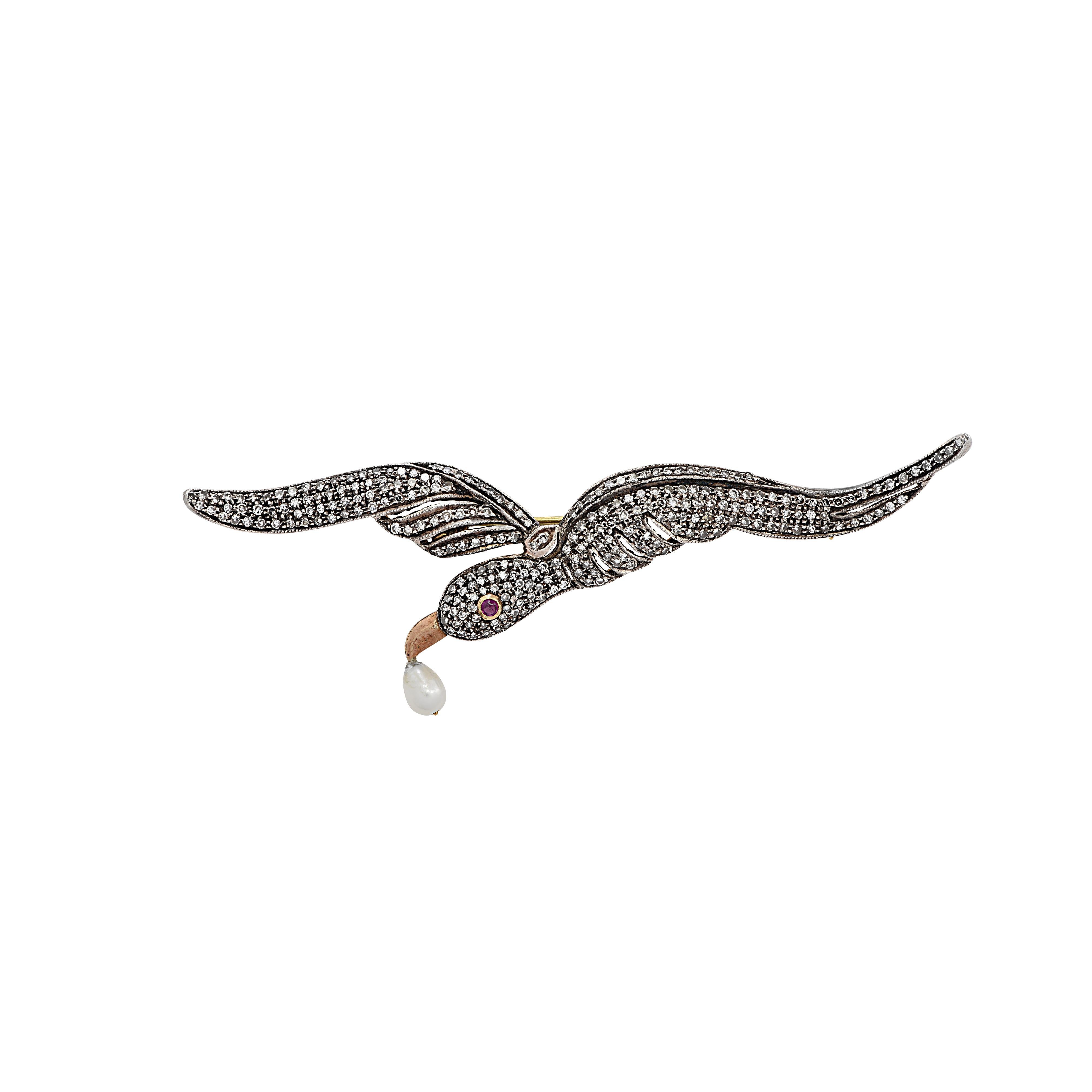 Modern Natural Pearl Bird Brooch Pin