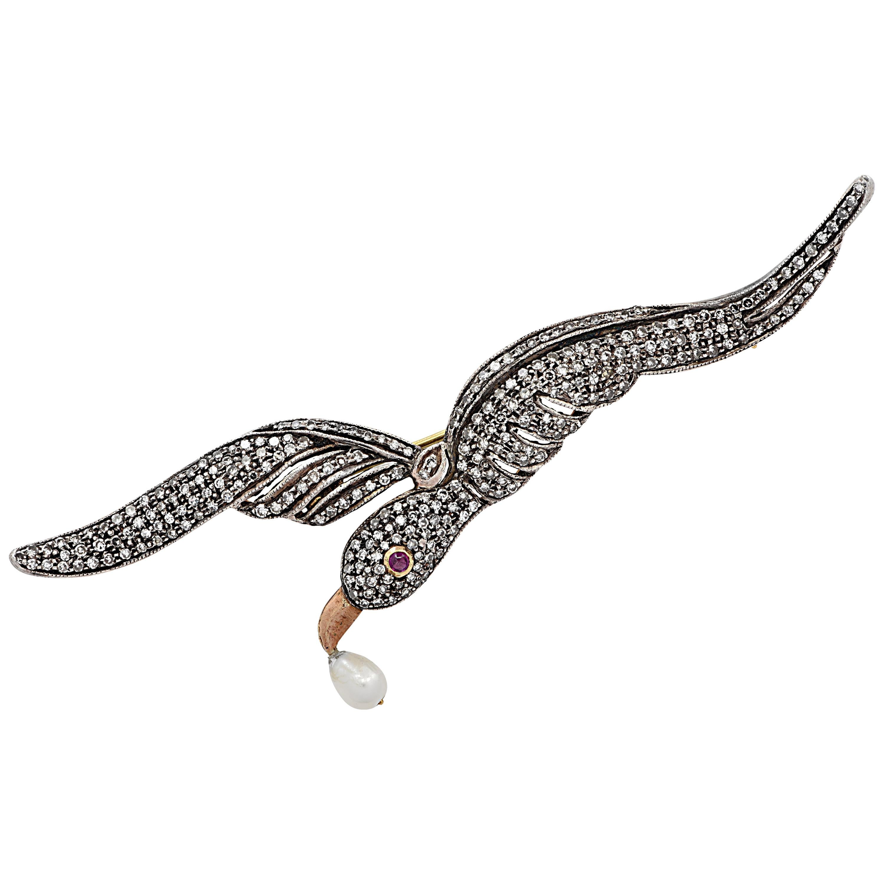 Natural Pearl Bird Brooch Pin