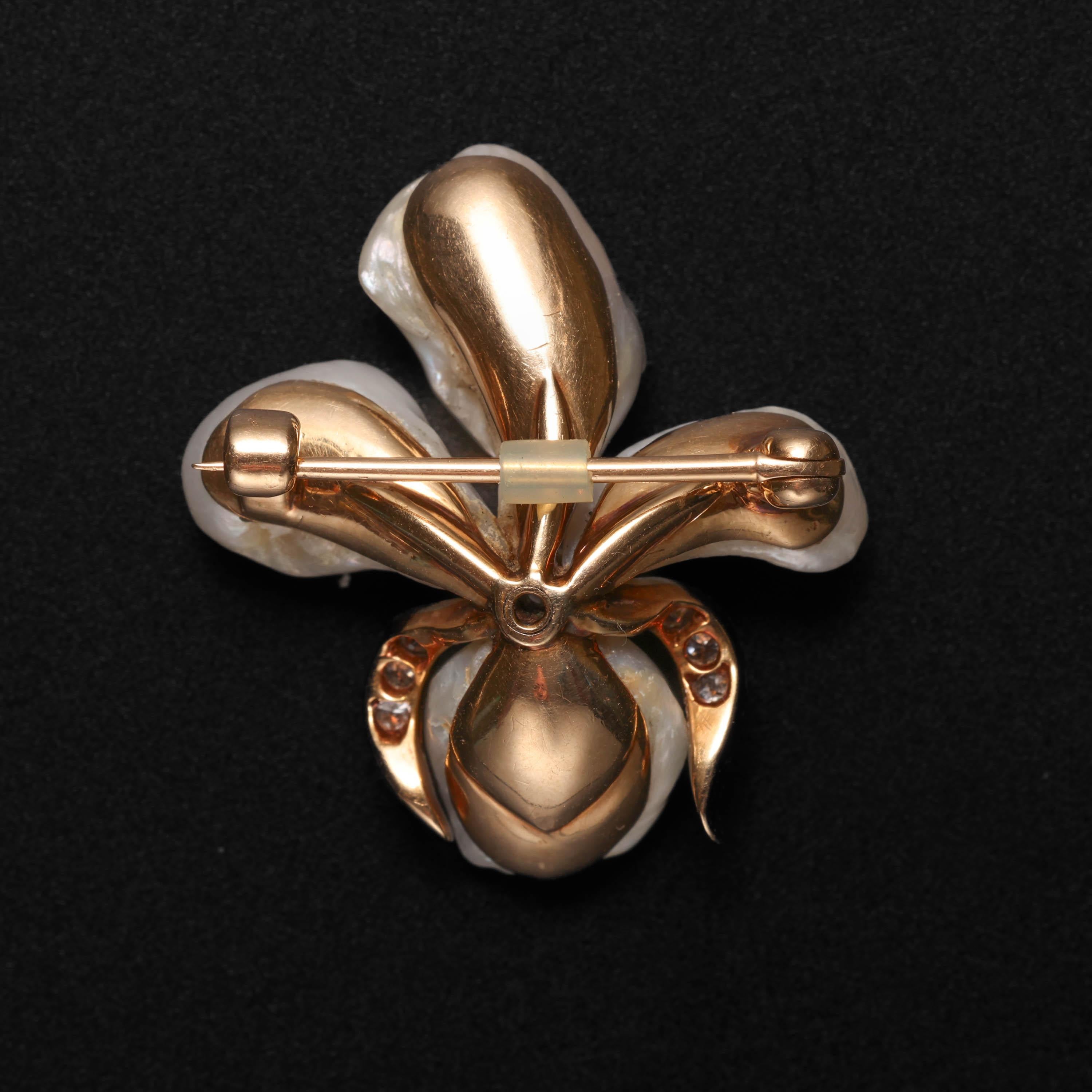 Old European Cut Natural Pearl & Diamond Brooch For Sale