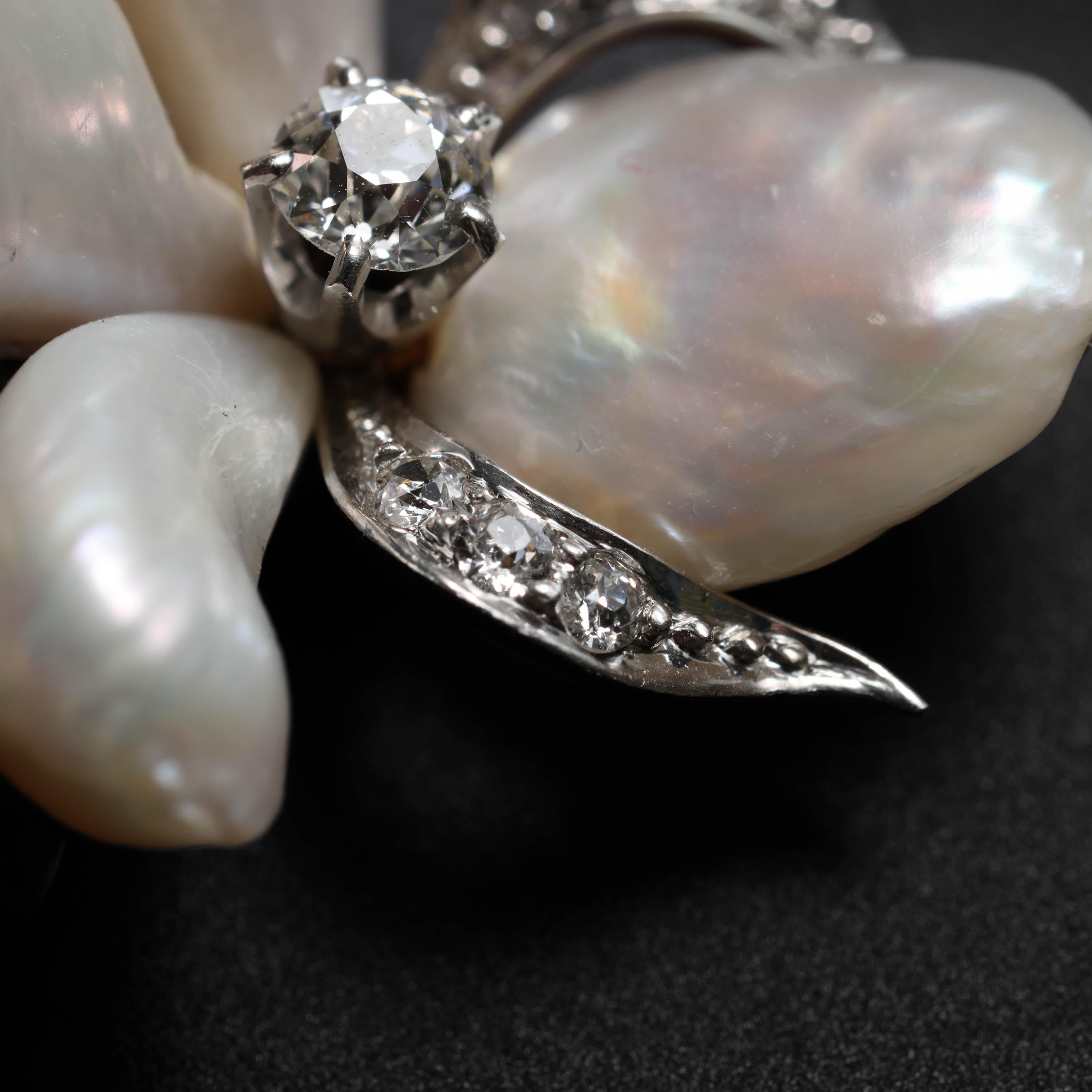 Natural Pearl & Diamond Brooch For Sale 1