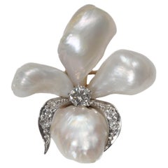 Vintage Natural Pearl & Diamond Brooch