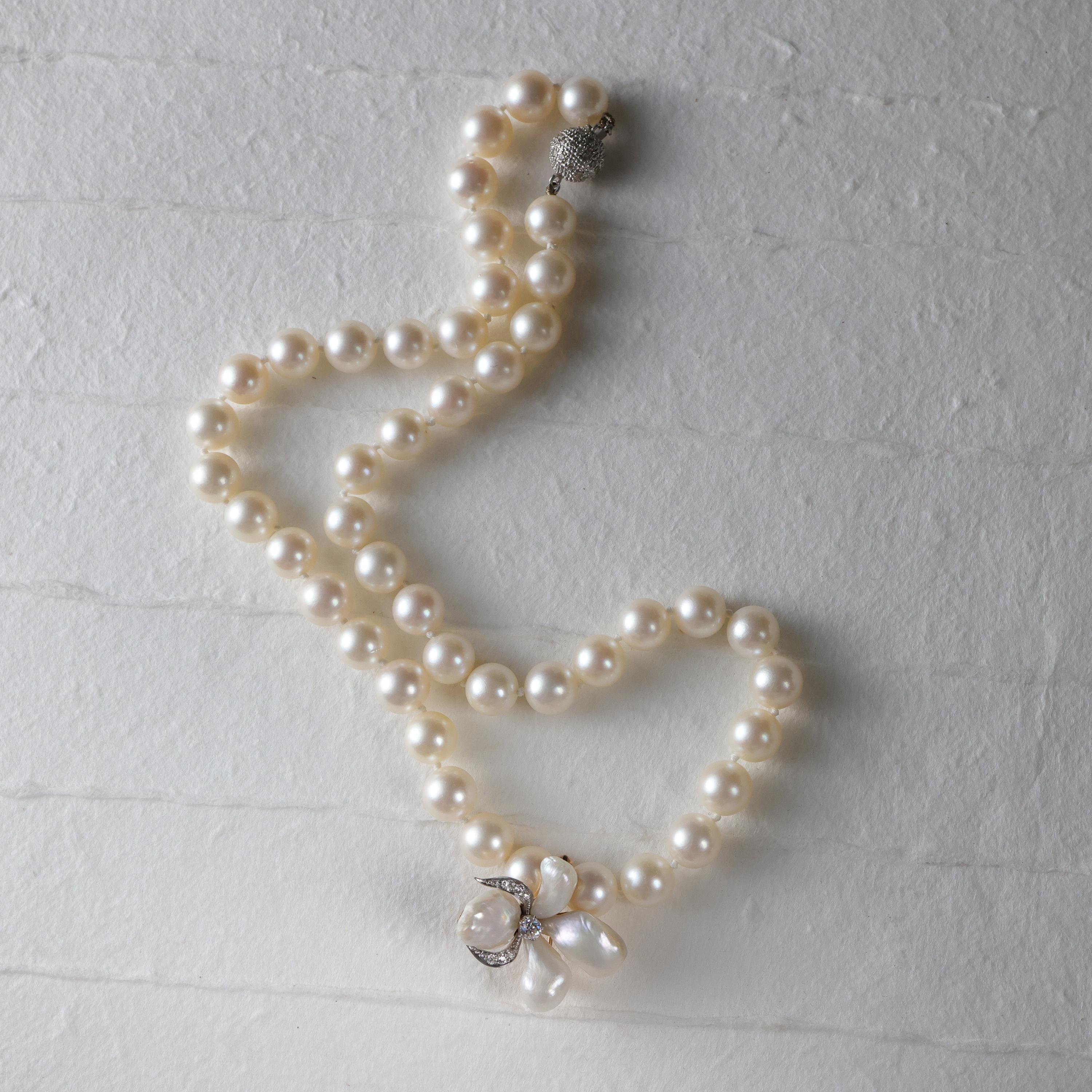 Art Deco Natural Pearl & Diamond Brooch Shaped like an Iris. Incredible Quality. For Sale