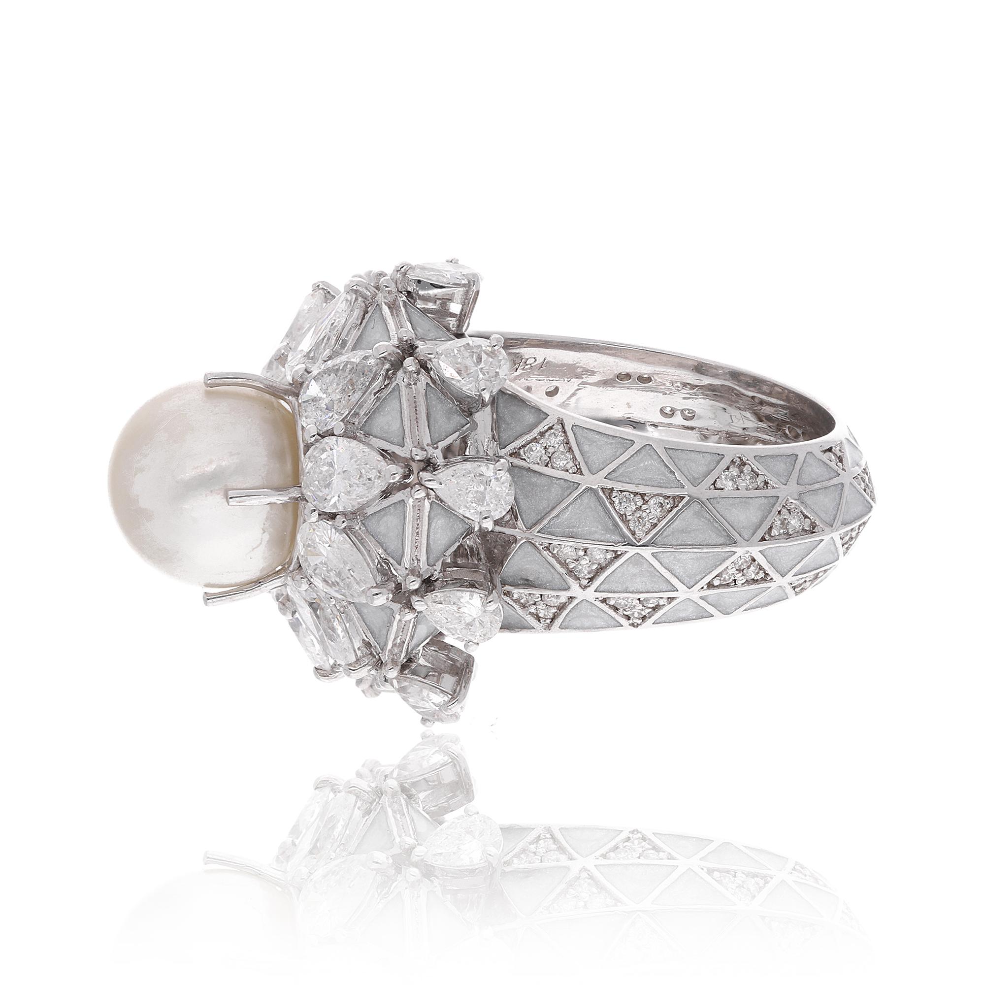 Im Angebot: Natürlicher Perlen-Diamant-Cocktail-Ring 147 Karat Weißgold Handgefertigt Feiner Schmuck () 6