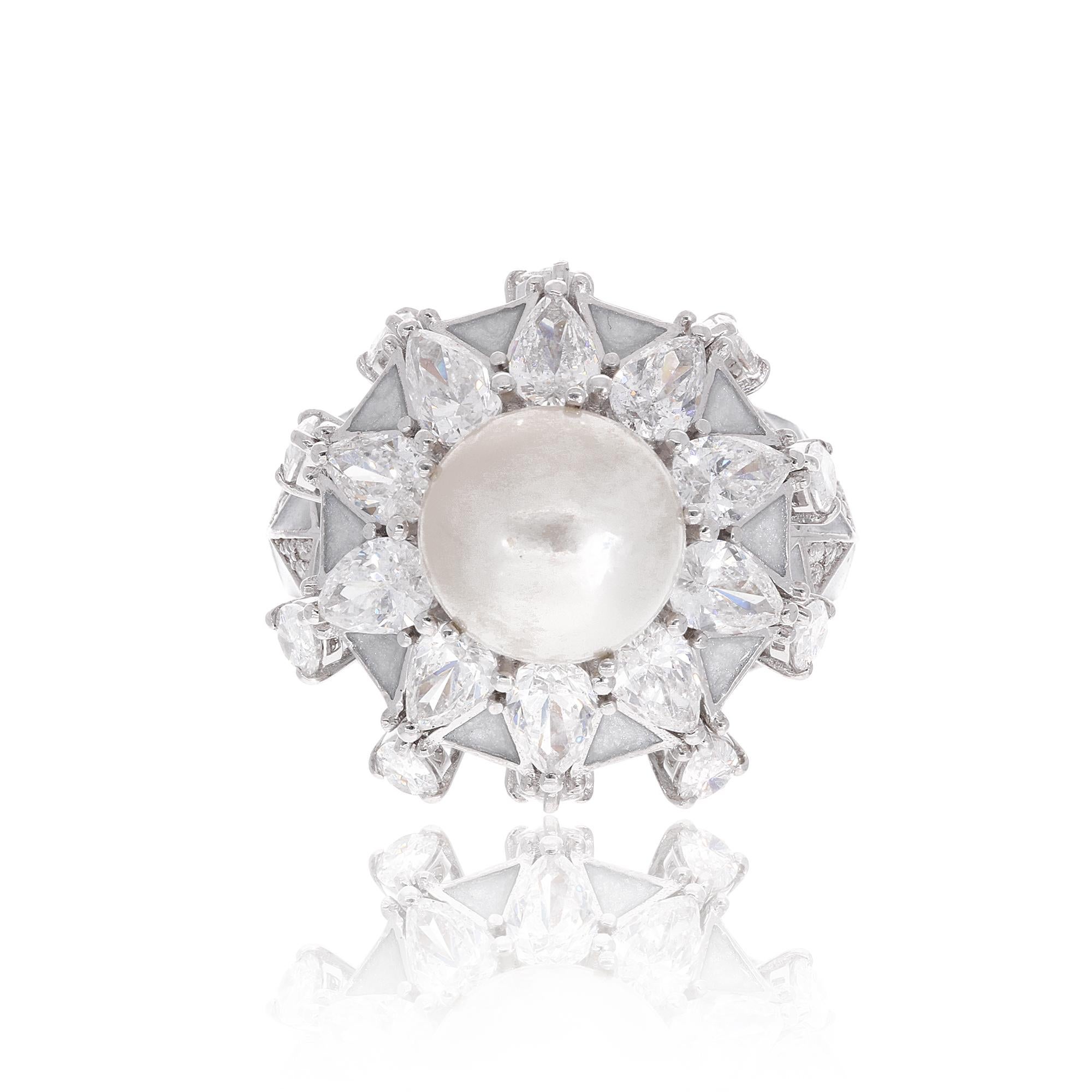 Im Angebot: Natürlicher Perlen-Diamant-Cocktail-Ring 147 Karat Weißgold Handgefertigt Feiner Schmuck () 7