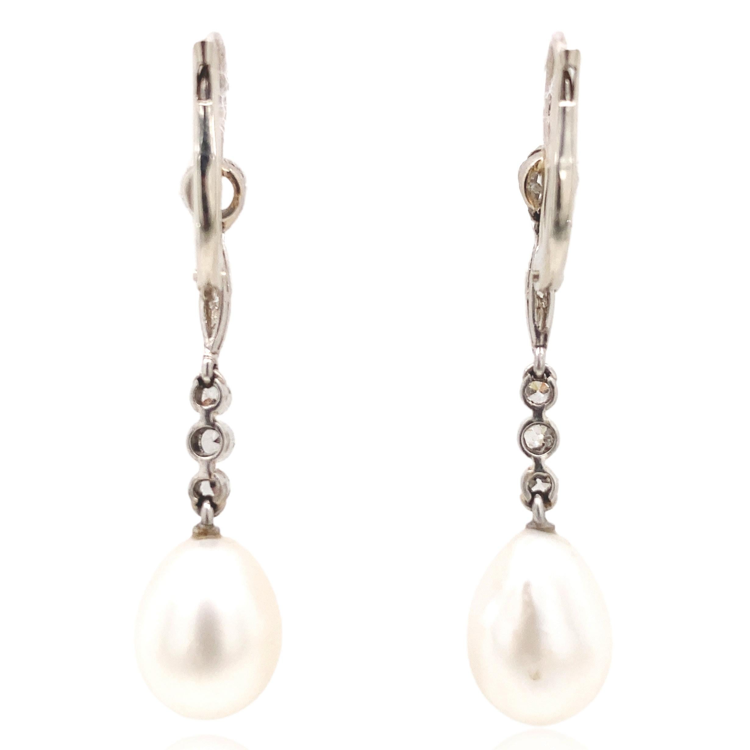 Round Cut Natural Pearl Diamond Earrings, DSEF For Sale