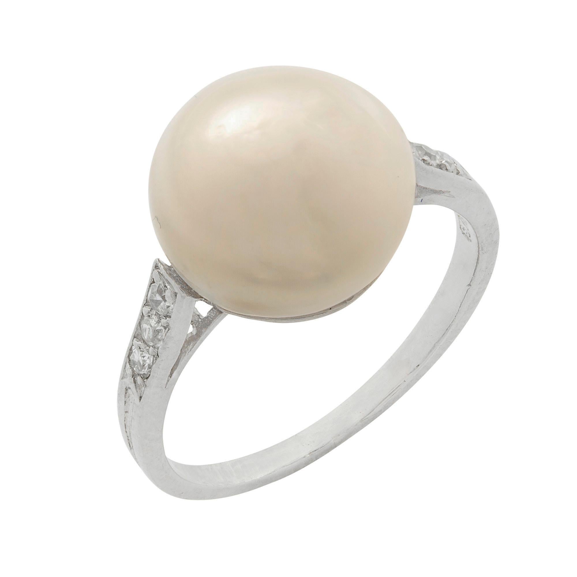 Anillo de diamantes y perlas naturales Corte europeo antiguo en venta