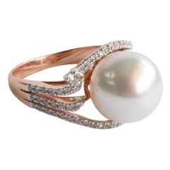 Natural Pearl Diamond Ring in 18 Karat Solid Gold, South Sea Pearl Diamond Ring