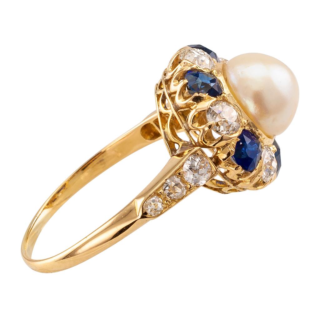 pearl sapphire diamond ring