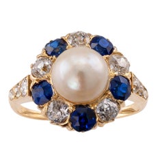 Natural Pearl Diamond Sapphire Victorian Gold Ring