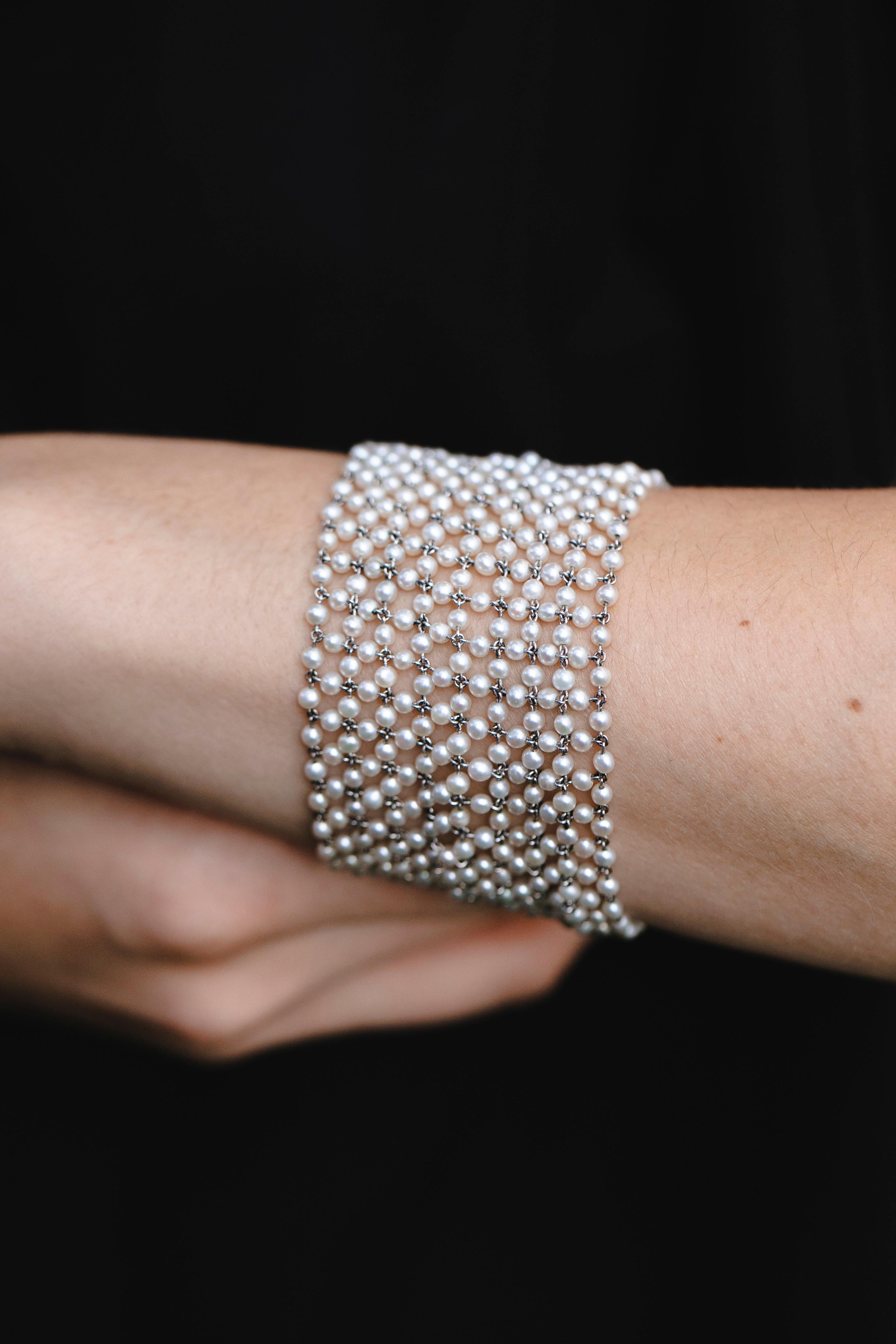 Naturperlen-Diamanten-Platin-Armband Belle Époque, 1910 6