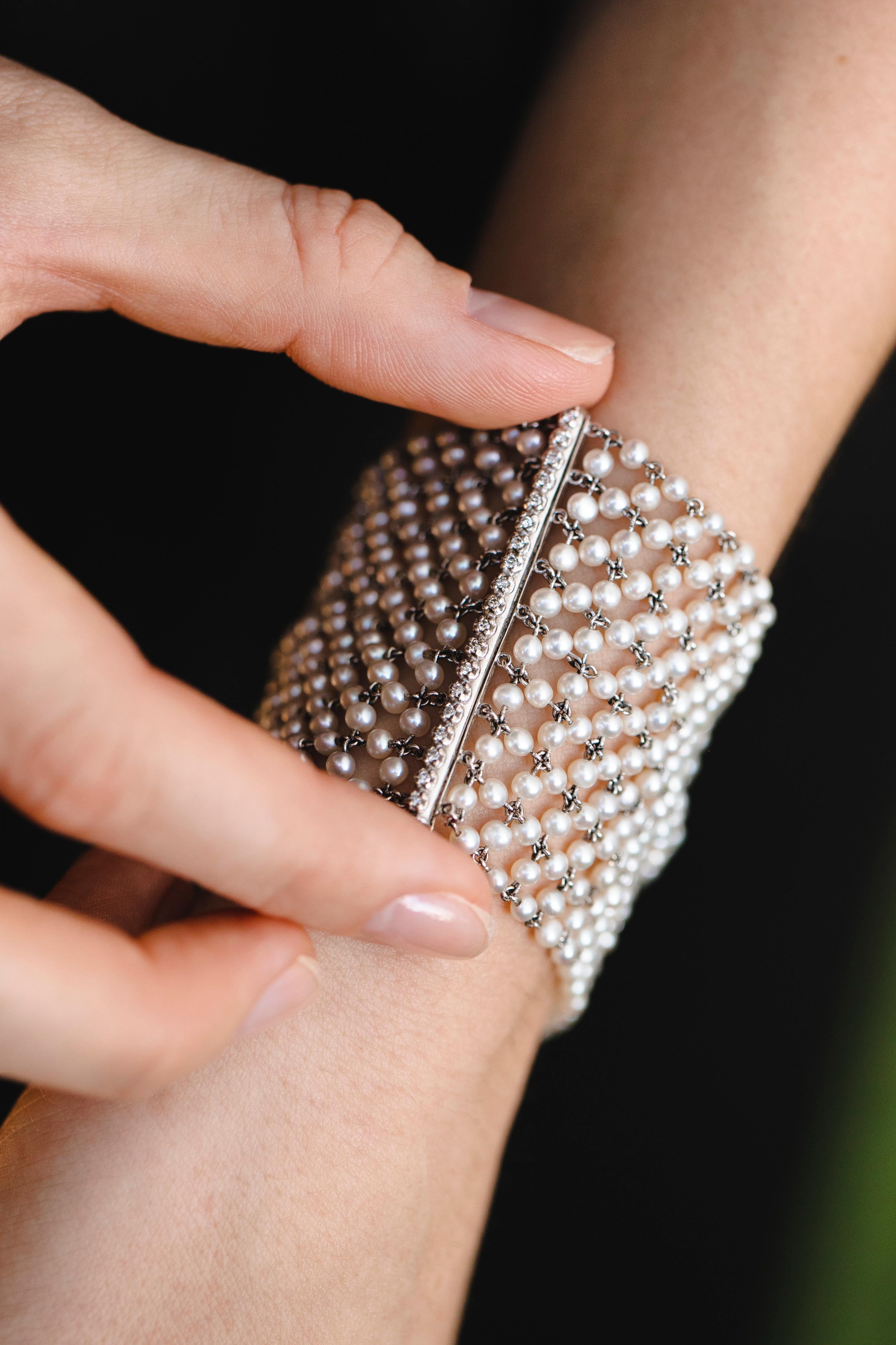Naturperlen-Diamanten-Platin-Armband Belle Époque, 1910 8