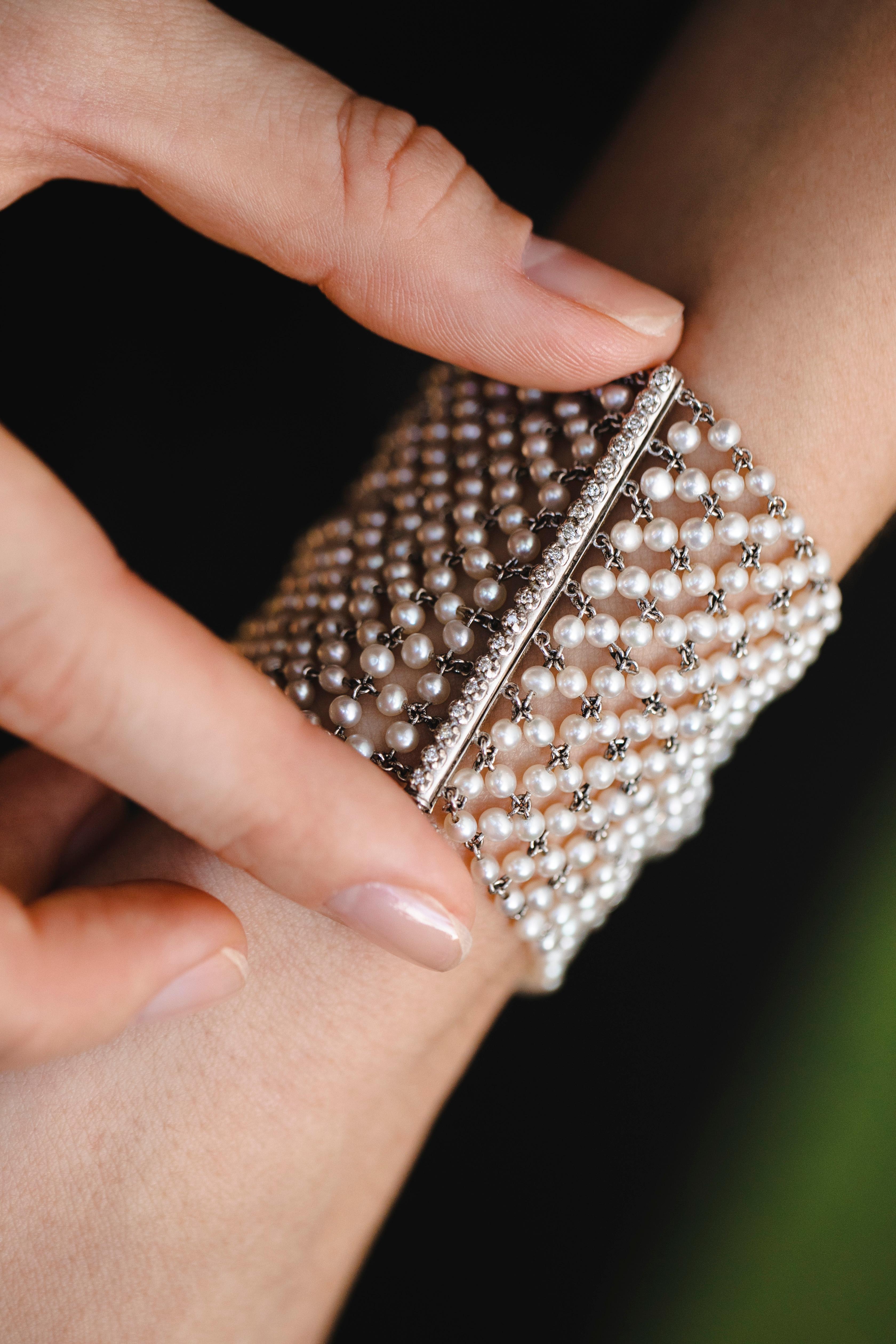 Naturperlen-Diamanten-Platin-Armband Belle Époque, 1910 9