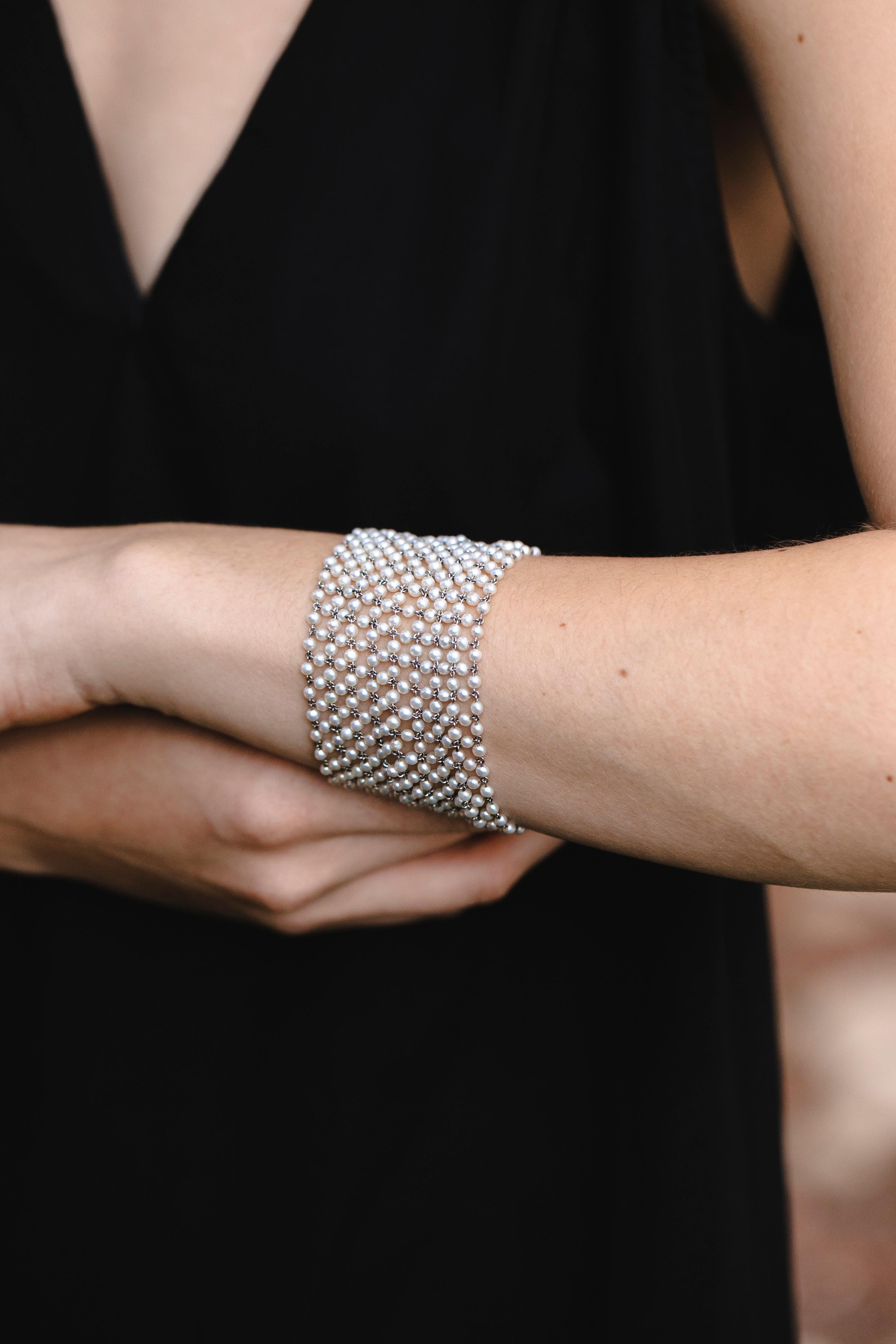 Naturperlen-Diamanten-Platin-Armband Belle Époque, 1910 im Zustand „Gut“ in Herzelia, Tel Aviv