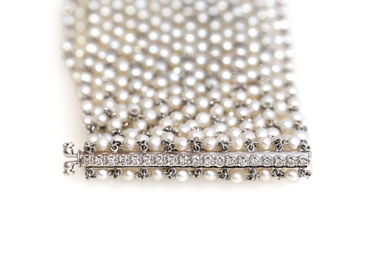 Women's Natural Pearl Diamonds Platinum Bracelet Belle Époque, 1910 For Sale