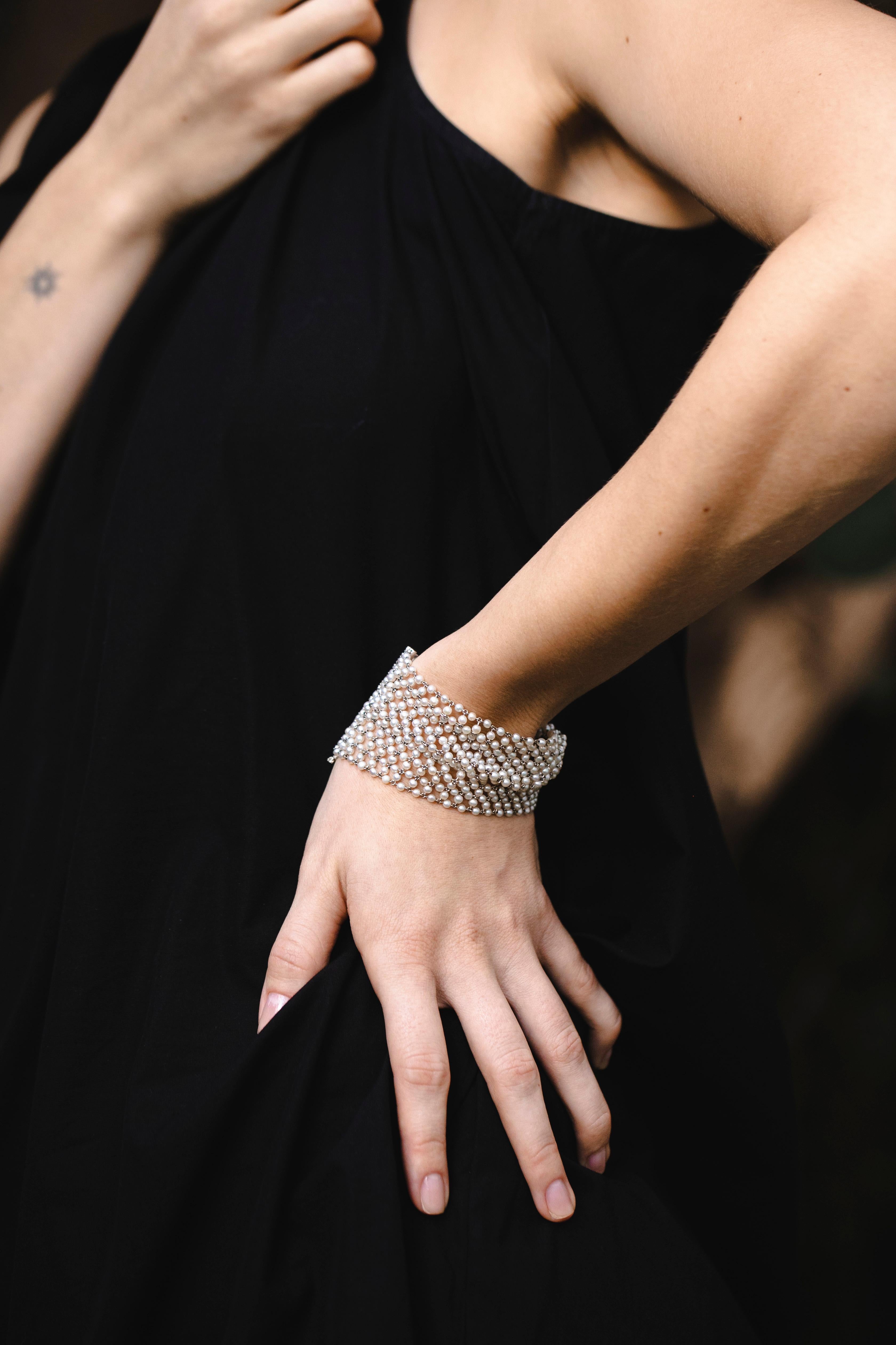 Naturperlen-Diamanten-Platin-Armband Belle Époque, 1910 4