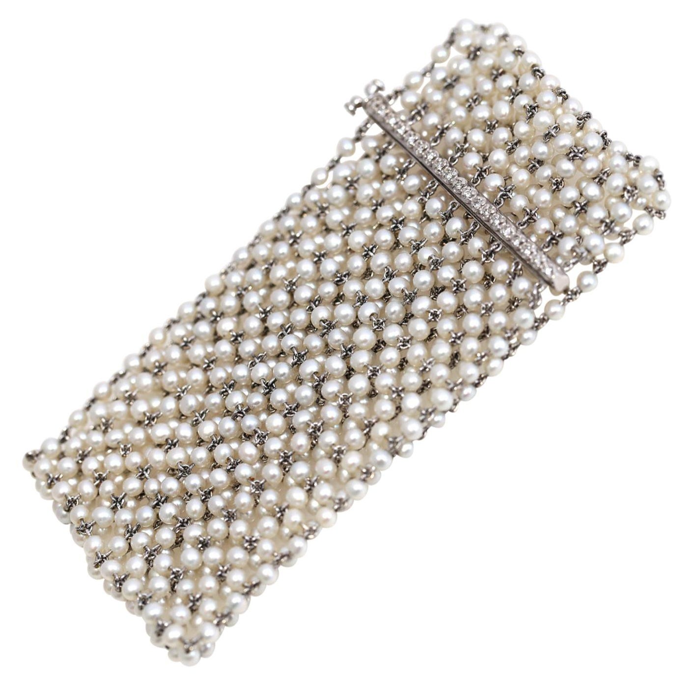 Naturperlen-Diamanten-Platin-Armband Belle Époque, 1910