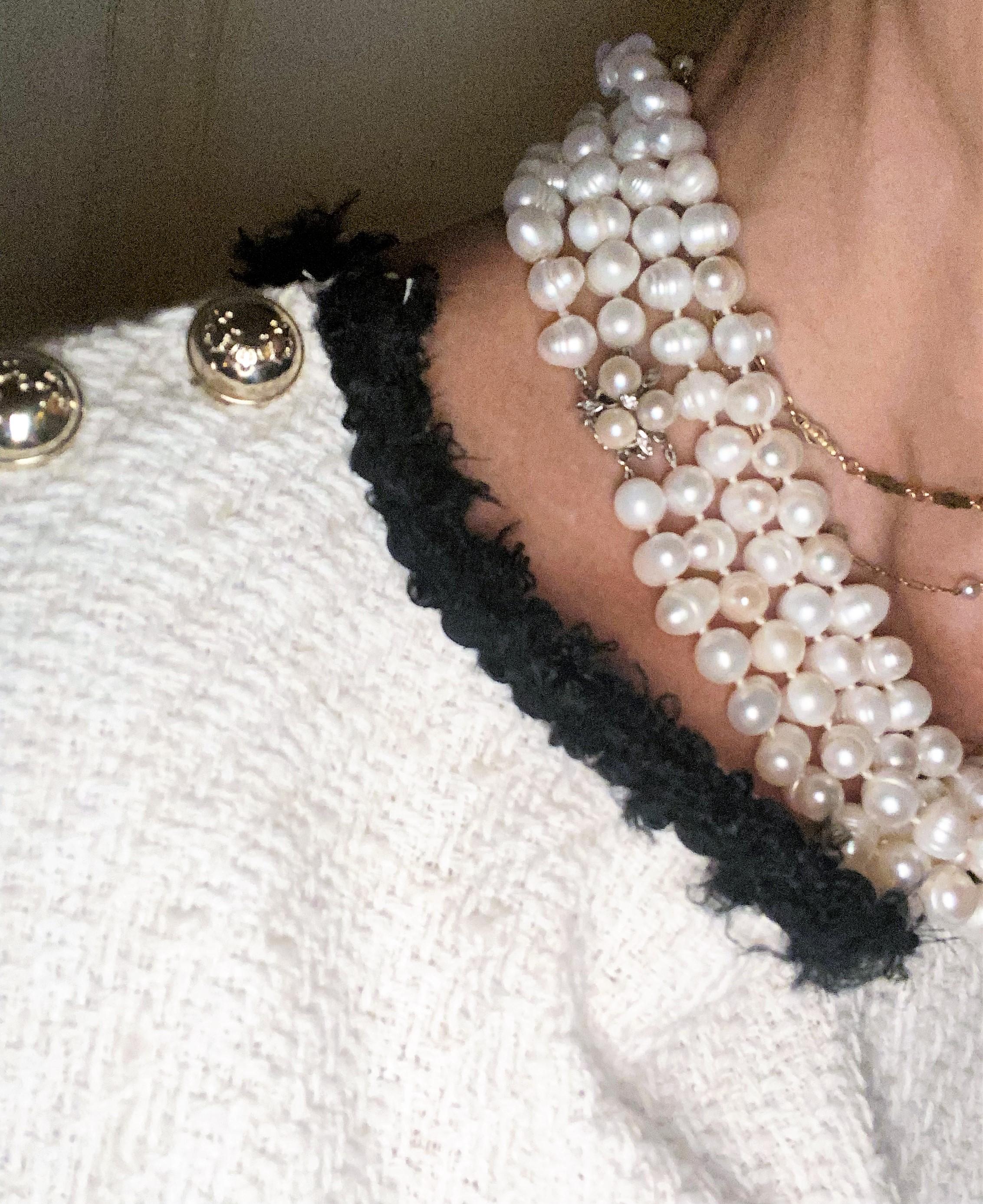 Natural Pearl Necklace with Vintage Pearl Gold and Diamond Clasp 9