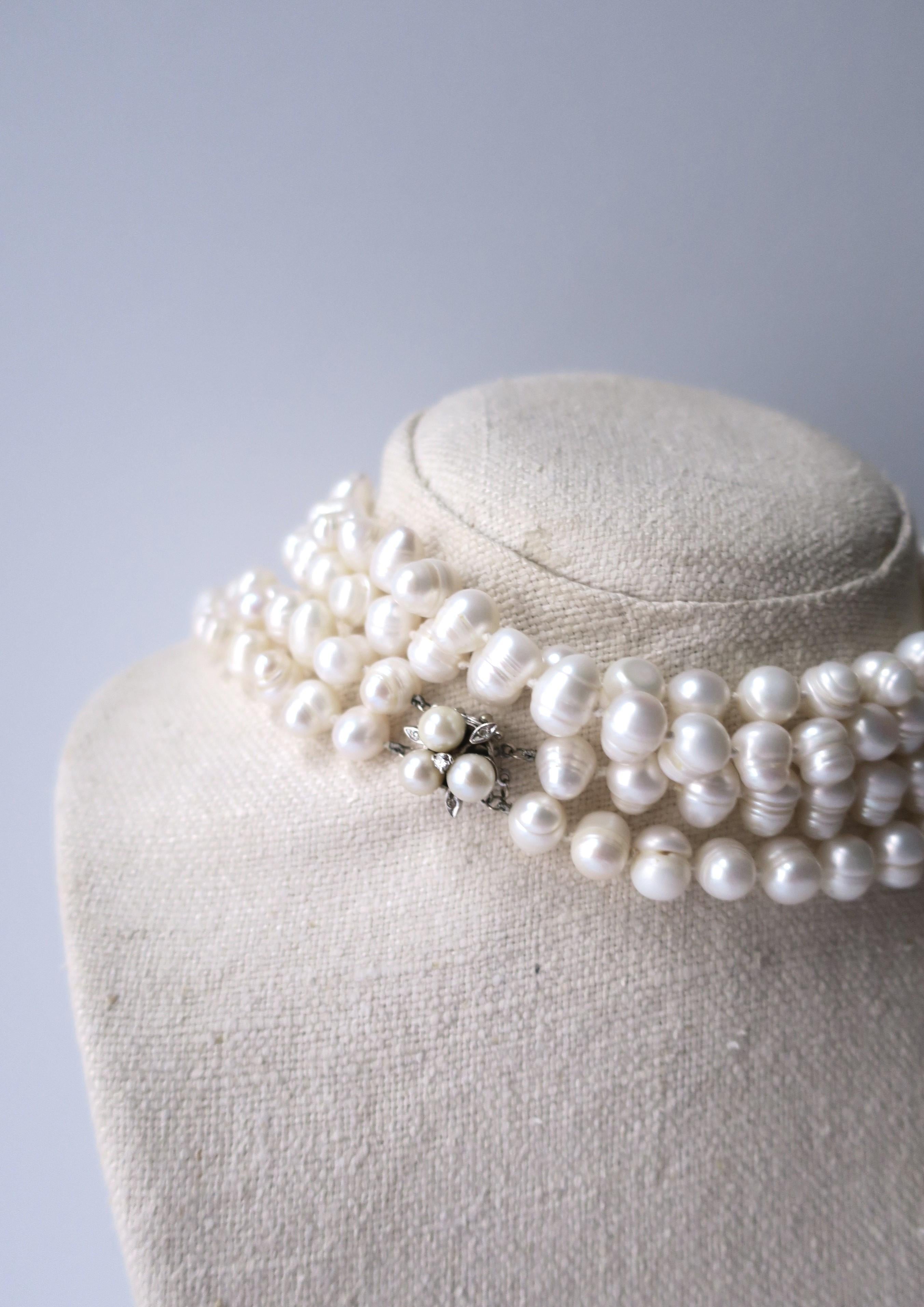 Natural Pearl Necklace with Vintage Pearl Gold and Diamond Clasp 6