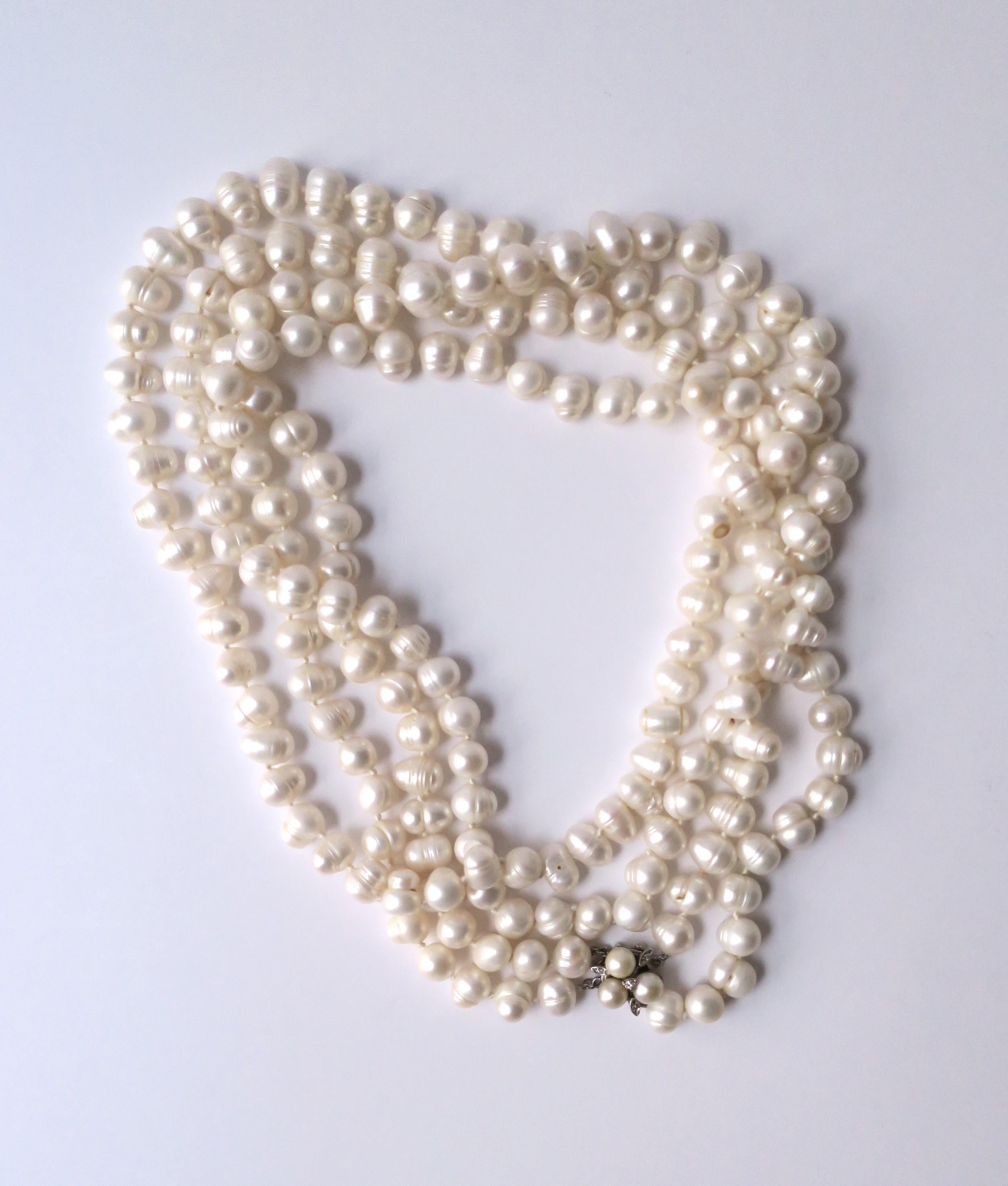 Natural Pearl Necklace with Vintage Pearl Gold and Diamond Clasp 7