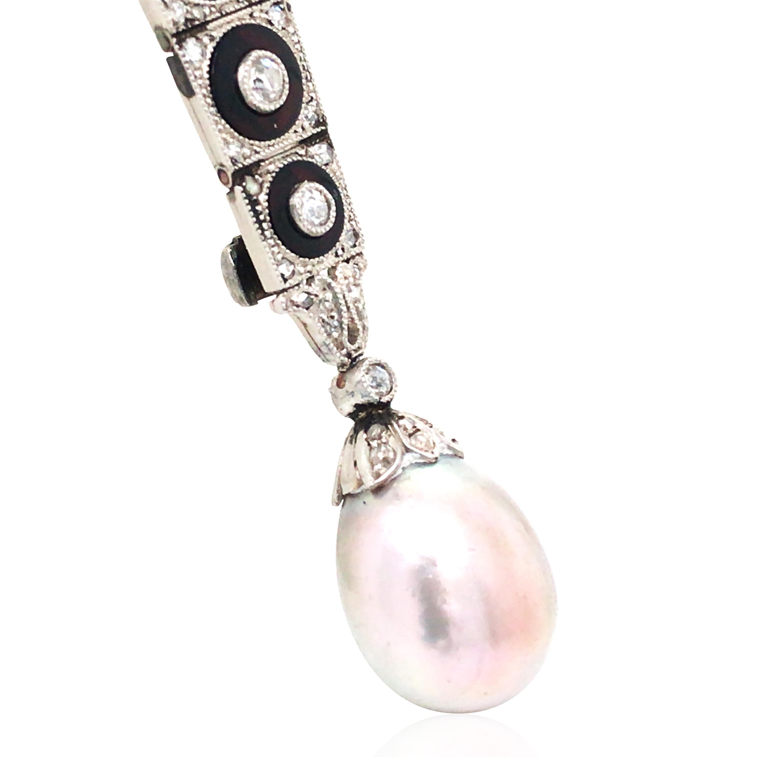 Onix Perla Natural  Broche de diamantes, GIA en Bueno estado para la venta en New York, NY