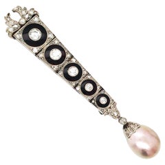 Natural Pearl Onyx  Diamond Brooch, GIA