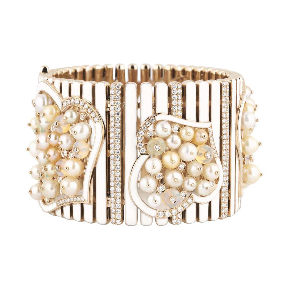 Natural Pearl, Opal and Diamond Cuff For Sale at 1stDibs