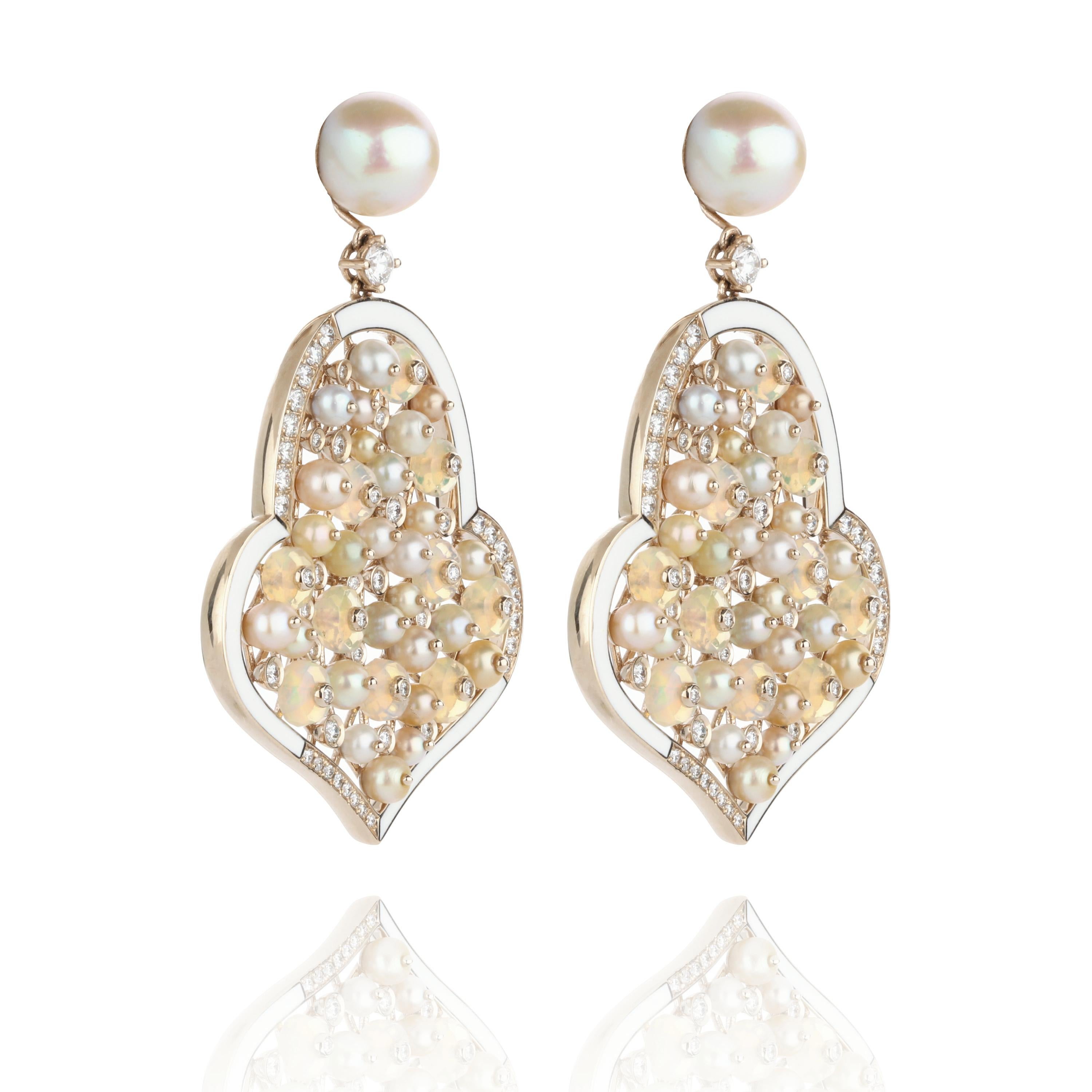 Contemporary Natural Pearl, Opal and Diamond Earrings For Sale