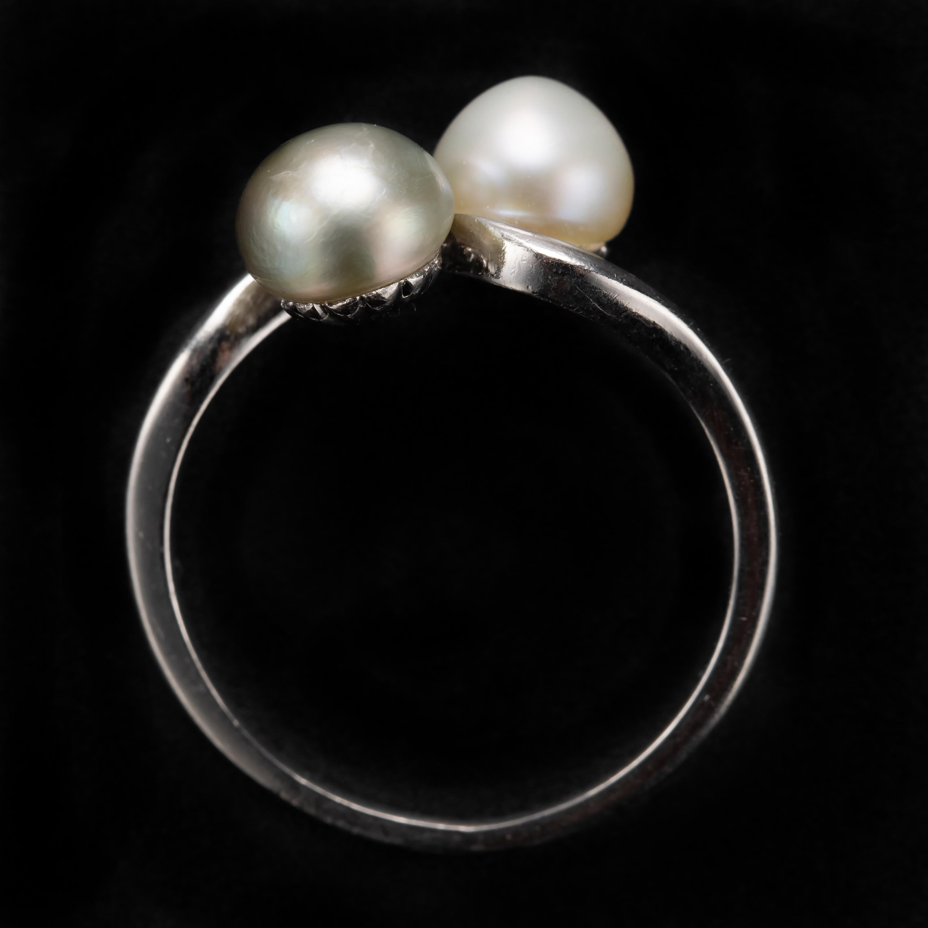 Round Cut Natural Pearl Ring in Platinum GIA Certified Art Deco