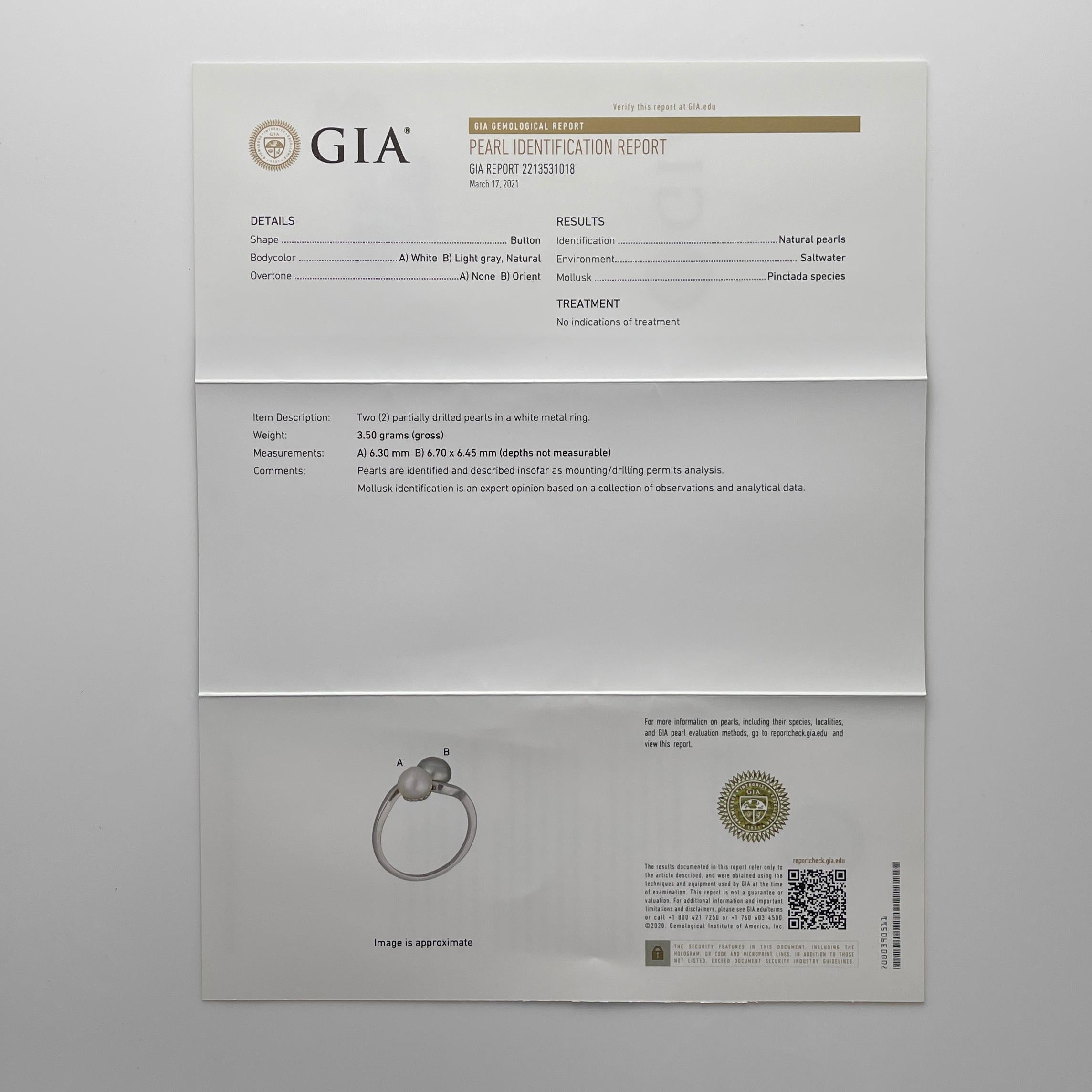 Women's or Men's Natural Pearl Ring in Platinum GIA Certified Art Deco